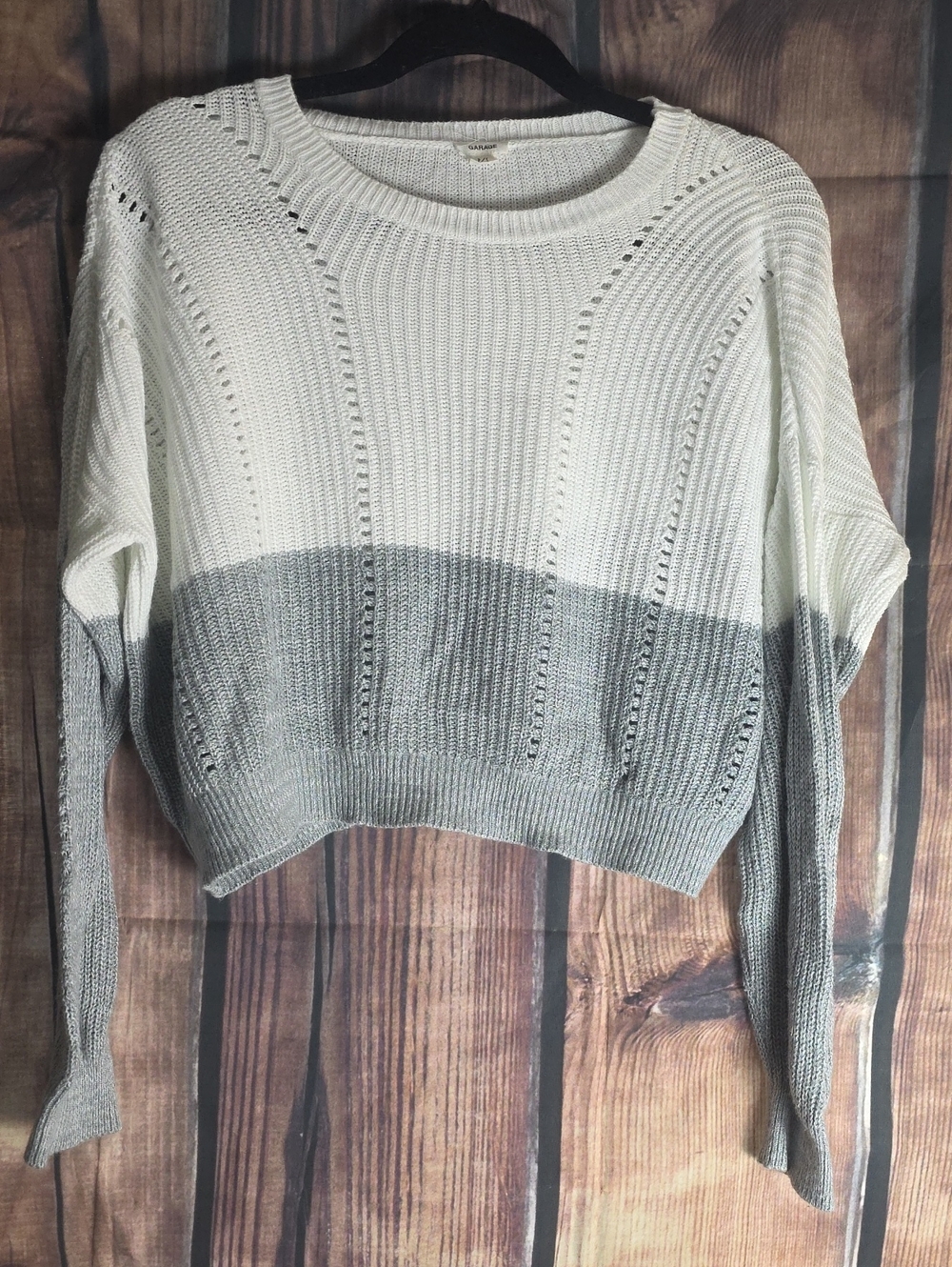 Garage P/S Two-Tone Crewneck Sweater in Cream & Light Gray
